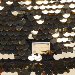 مملوكة مسبقًا Dolce & Gabbana Black/Gold Sequin And Woven Fabric Miss Sicily Top Handle Bag