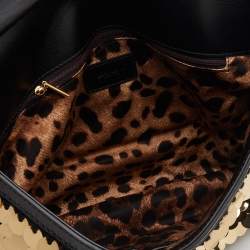 مملوكة مسبقًا Dolce & Gabbana Black/Gold Sequin And Woven Fabric Miss Sicily Top Handle Bag