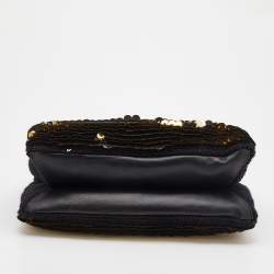 مملوكة مسبقًا Dolce & Gabbana Black/Gold Sequin And Woven Fabric Miss Sicily Top Handle Bag
