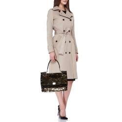 مملوكة مسبقًا Dolce & Gabbana Black/Gold Sequin And Woven Fabric Miss Sicily Top Handle Bag