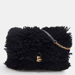 Pre Owned Dolce & Gabbana Black Wool Chain Flap Shoulder Bag