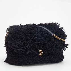 Pre Owned Dolce & Gabbana Black Wool Chain Flap Shoulder Bag