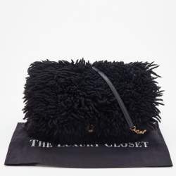 Pre Owned Dolce & Gabbana Black Wool Chain Flap Shoulder Bag