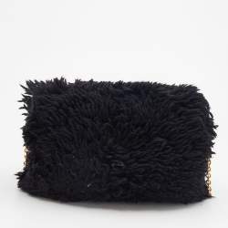 Pre Owned Dolce & Gabbana Black Wool Chain Flap Shoulder Bag