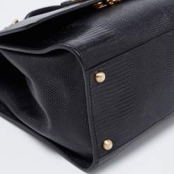 Pre Owned Dolce & Gabbana Black Lizard Embossed Leather Medium Miss Monica Top Handle Bag