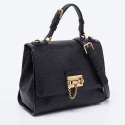 Pre Owned Dolce & Gabbana Black Lizard Embossed Leather Medium Miss Monica Top Handle Bag