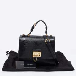 Pre Owned Dolce & Gabbana Black Lizard Embossed Leather Medium Miss Monica Top Handle Bag