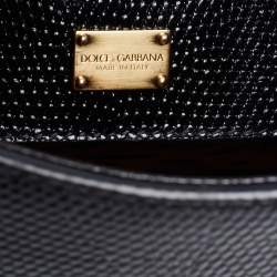 Pre Owned Dolce & Gabbana Black Lizard Embossed Leather Medium Miss Monica Top Handle Bag