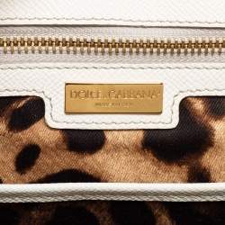 Pre Owned Dolce & Gabbana White Leather Large Miss Sicily Top Handle Bag