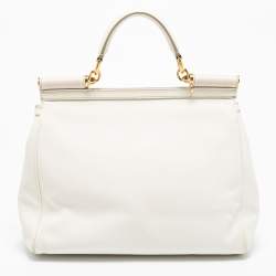 Pre Owned Dolce & Gabbana White Leather Large Miss Sicily Top Handle Bag