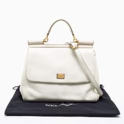 Pre Owned Dolce & Gabbana White Leather Large Miss Sicily Top Handle Bag