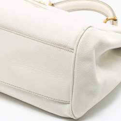 Pre Owned Dolce & Gabbana White Leather Large Miss Sicily Top Handle Bag