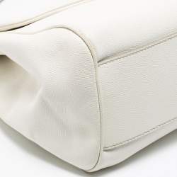 Pre Owned Dolce & Gabbana White Leather Large Miss Sicily Top Handle Bag
