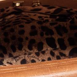 Pre Owned Dolce & Gabbana Brown Lizard Embossed Leather Miss Monica Top Handle Bag