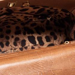 Pre Owned Dolce & Gabbana Brown Lizard Embossed Leather Miss Monica Top Handle Bag