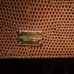 Pre Owned Dolce & Gabbana Brown Lizard Embossed Leather Miss Monica Top Handle Bag