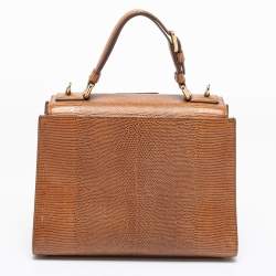 Pre Owned Dolce & Gabbana Brown Lizard Embossed Leather Miss Monica Top Handle Bag