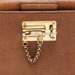 Pre Owned Dolce & Gabbana Brown Lizard Embossed Leather Miss Monica Top Handle Bag