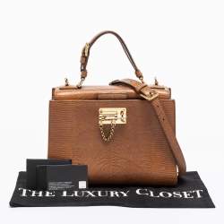 Pre Owned Dolce & Gabbana Brown Lizard Embossed Leather Miss Monica Top Handle Bag
