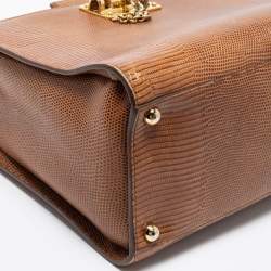 Pre Owned Dolce & Gabbana Brown Lizard Embossed Leather Miss Monica Top Handle Bag