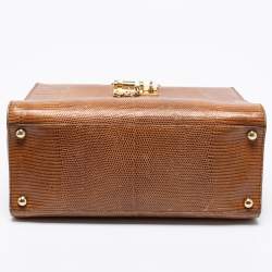 Pre Owned Dolce & Gabbana Brown Lizard Embossed Leather Miss Monica Top Handle Bag