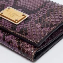 Pre Owned محفظة دولتشي أند غابانا جلد ثعبان أسود / بنفسجي طية ثلاثية