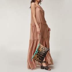 Pre Owned Dolce & Gabbana Brown/Turquoise Leopard Print Coated Canvas and Leather Wristlet Clutch