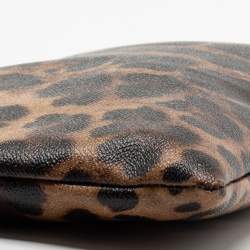 Pre Owned Dolce & Gabbana Brown/Turquoise Leopard Print Coated Canvas and Leather Wristlet Clutch