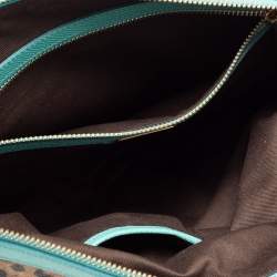 Pre Owned Dolce & Gabbana Brown/Turquoise Leopard Print Coated Canvas and Leather Wristlet Clutch