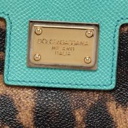 Pre Owned Dolce & Gabbana Brown/Turquoise Leopard Print Coated Canvas and Leather Wristlet Clutch