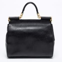 Pre Owned Dolce & Gabbana Black Leather Large Miss Sicily Top Handle Bag
