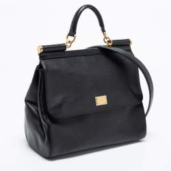 Pre Owned Dolce & Gabbana Black Leather Large Miss Sicily Top Handle Bag