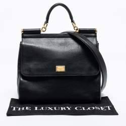 Pre Owned Dolce & Gabbana Black Leather Large Miss Sicily Top Handle Bag