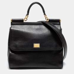 Pre Owned Dolce & Gabbana Black Leather Large Miss Sicily Top Handle Bag