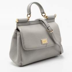 Pre Owned Dolce & Gabbana Grey Leather Medium Miss Sicily Top Handle Bag
