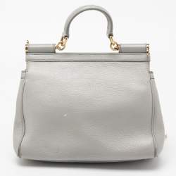 Pre Owned Dolce & Gabbana Grey Leather Medium Miss Sicily Top Handle Bag