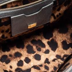 Pre Owned Dolce & Gabbana Grey Lizard Embossed Leather Medium Miss Monica Top Handle Bag