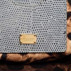Pre Owned Dolce & Gabbana Grey Lizard Embossed Leather Medium Miss Monica Top Handle Bag