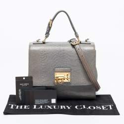 Pre Owned Dolce & Gabbana Grey Lizard Embossed Leather Medium Miss Monica Top Handle Bag