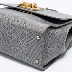 Pre Owned Dolce & Gabbana Grey Lizard Embossed Leather Medium Miss Monica Top Handle Bag