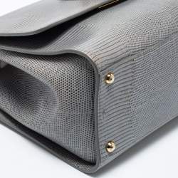 Pre Owned Dolce & Gabbana Grey Lizard Embossed Leather Medium Miss Monica Top Handle Bag