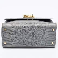 Pre Owned Dolce & Gabbana Grey Lizard Embossed Leather Medium Miss Monica Top Handle Bag