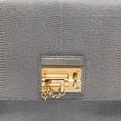 Pre Owned Dolce & Gabbana Grey Lizard Embossed Leather Medium Miss Monica Top Handle Bag