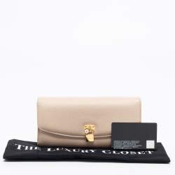 Pre Owned Dolce & Gabbana Beige Leather Padlock Flap Continental Wallet