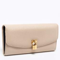 Pre Owned Dolce & Gabbana Beige Leather Padlock Flap Continental Wallet