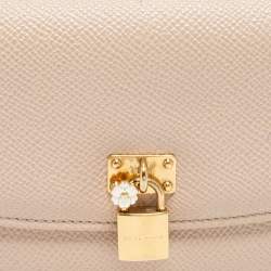 Pre Owned Dolce & Gabbana Beige Leather Padlock Flap Continental Wallet