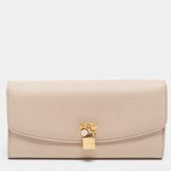 Pre Owned Dolce & Gabbana Beige Leather Padlock Flap Continental Wallet