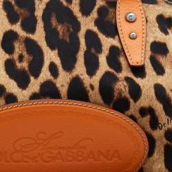 Pre Owned Dolce & Gabbana Orange/Brown Animal Print Canvas and Leather Animalier Satchel