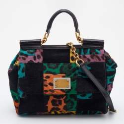 Pre Owned Dolce & Gabbana Multicolor Patchwork Calf Hair and Leather Large Miss Sicily Top Handle Bag