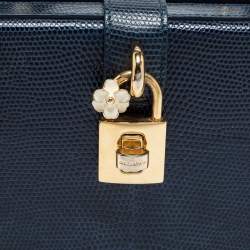 Pre Owned حقيبة بيد علوية دولتشي أند غابانا روساريا بوكس جلد نقشة سحلية أزرق 